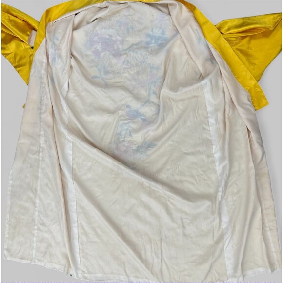Vintage Japanese Kimono Yellow Gold Silk Satin Embroidered Peony Kosode Robe - Picture 5 of 15